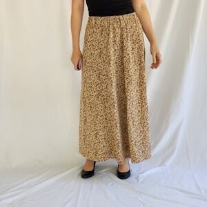 90s‎ Home Made Tan Corduroy Floral Skirt